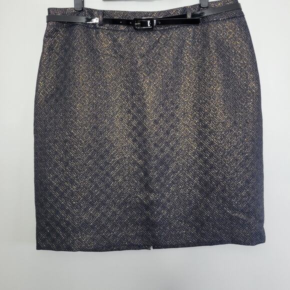 Worthington Belted Pencil Skirt Womens 18 Back Zip Pockets Black Gold Blue - Picture 1 of 12